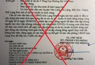 Xuất hiện văn bản giả mạo chỉ đạo của UBND tỉnh Lạng Sơn
