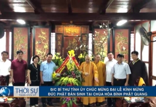 Đ/c Bí thư tỉnh ủy chúc mừng đại lễ kính mừng đức phật đản sinh tại chùa Hòa Bình Phật Quang