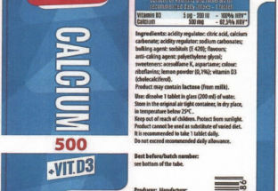 Thu hồi toàn bộ Thực phẩm bảo vệ sức khỏe CALCIUM 500 + VIT. D3